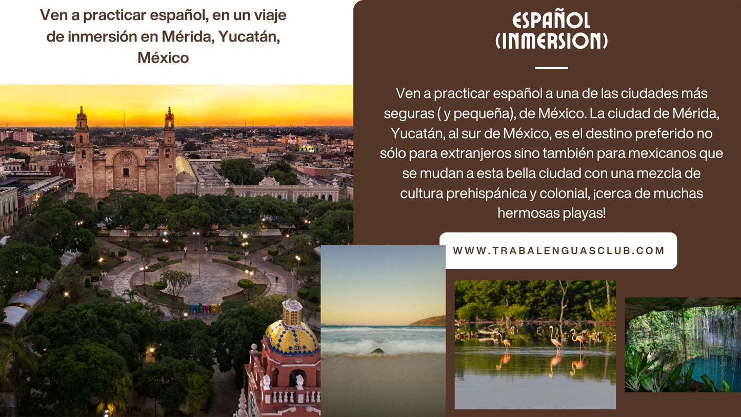 1 SEMANA INMERSIÓN ESPAÑOL EN MÉRIDA, YUCATÁN, MÉXICO 15 HORAS DE CLASE (PRESENCIAL). A PARTIR DEL 12 DE ENERO DEL 2026